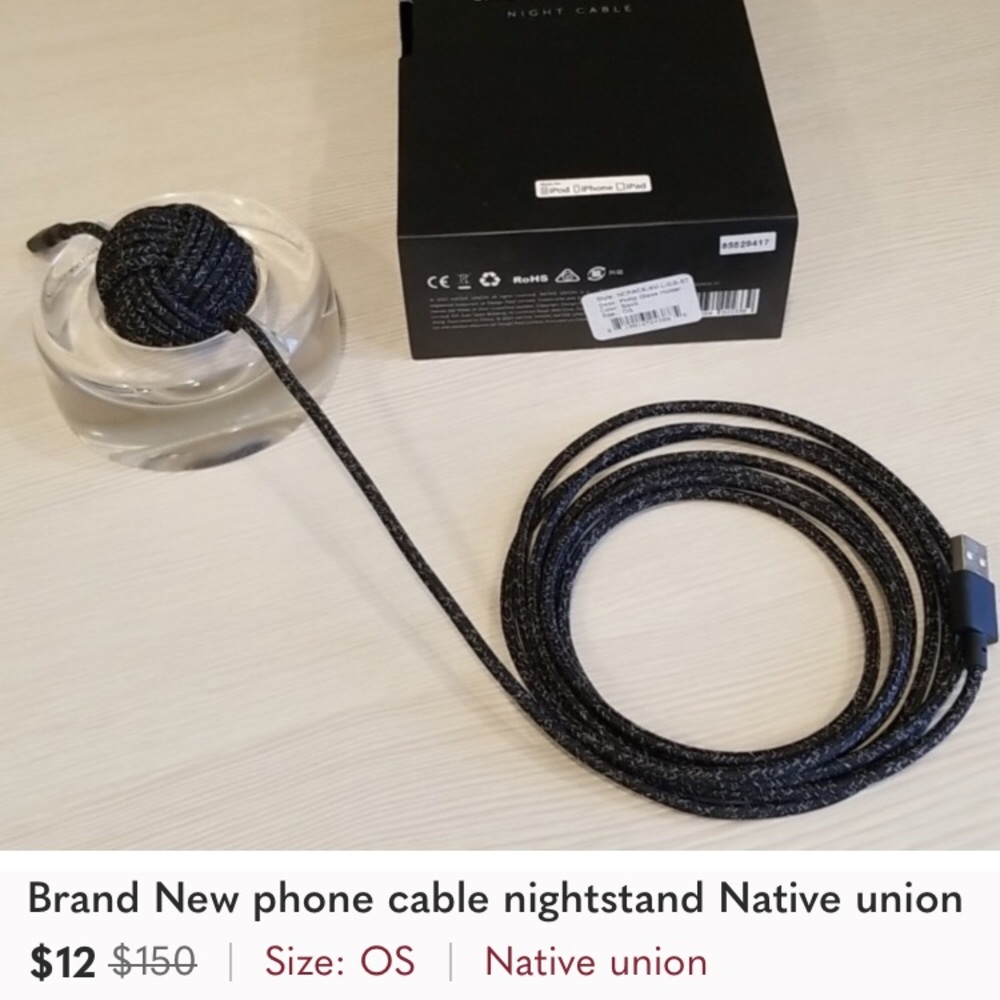 Native union brand new, nightstand, phone cable
